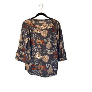 Loft women’s grey floral, print, 3/4 sleeved blouse size SP
